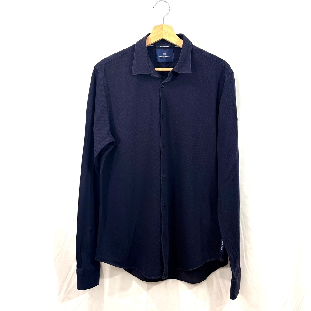 Scotch & Soda Amsterdam Couture Men's Shirt – Navy‎ with Brown Dot Pattern-Large